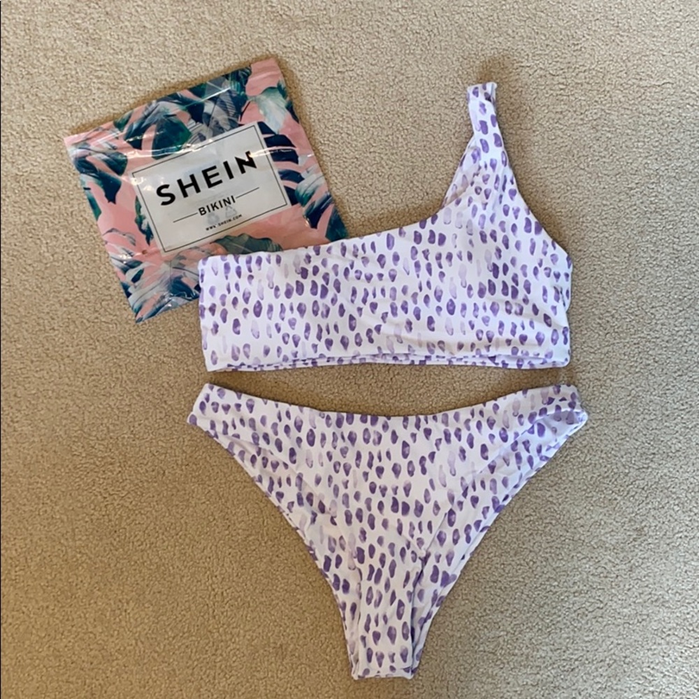 Allover Print One Shoulder Bikini Set